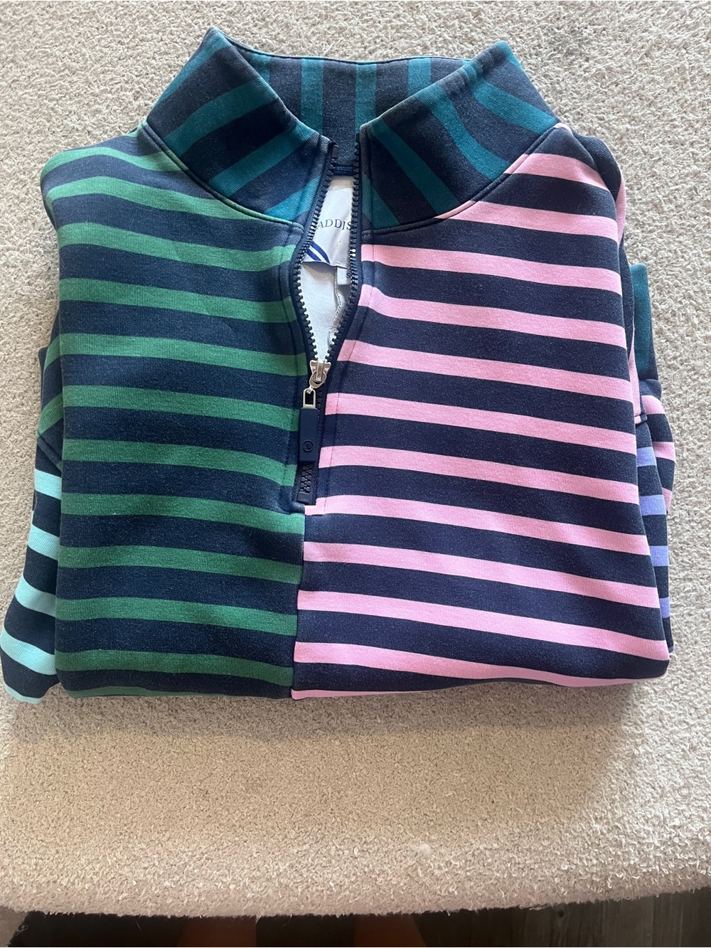 Addison Bay Striped Half-Zip Sweatshirt in Navy, Green & Pink